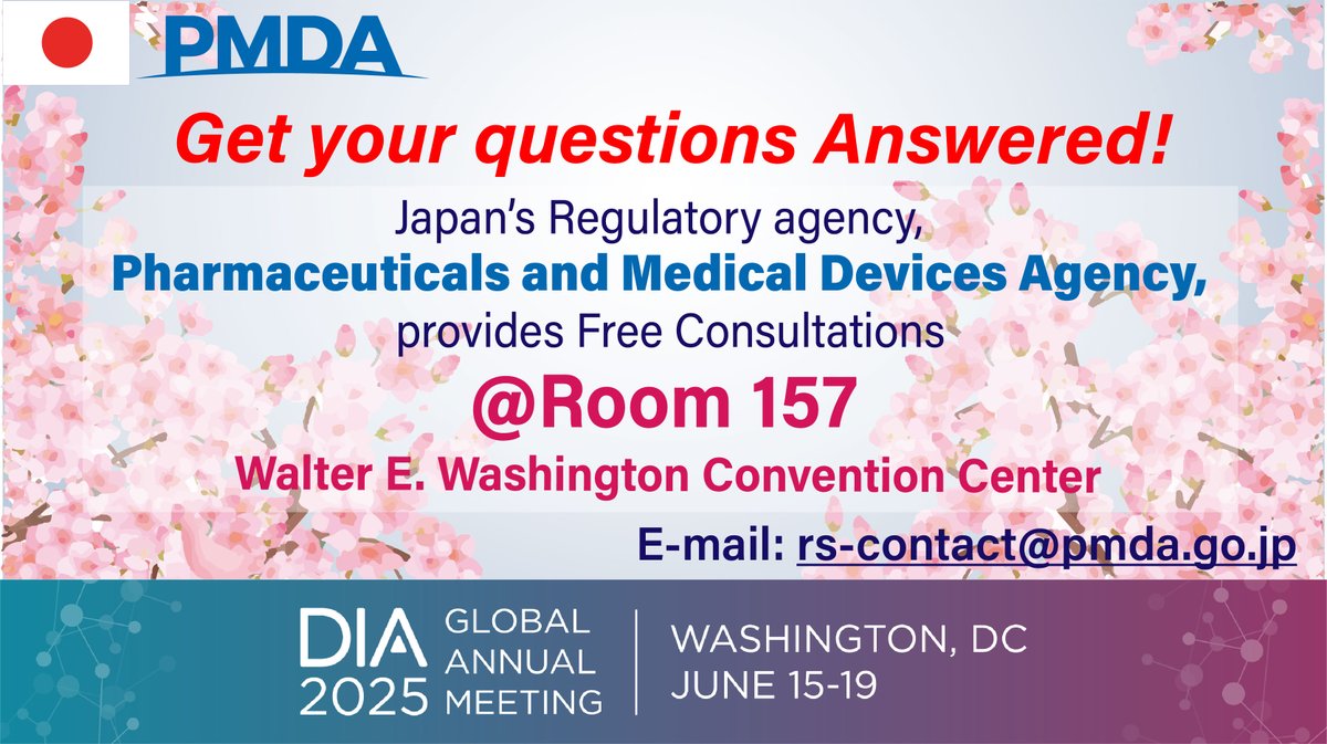 Today is the last chance to join PMDA’s free consultations. Don’t miss the opportunity!
docs.google.com/forms/d/e/1FAI…
#DIA2025 #pharmaceuticals #drugdevelopment #PMDA