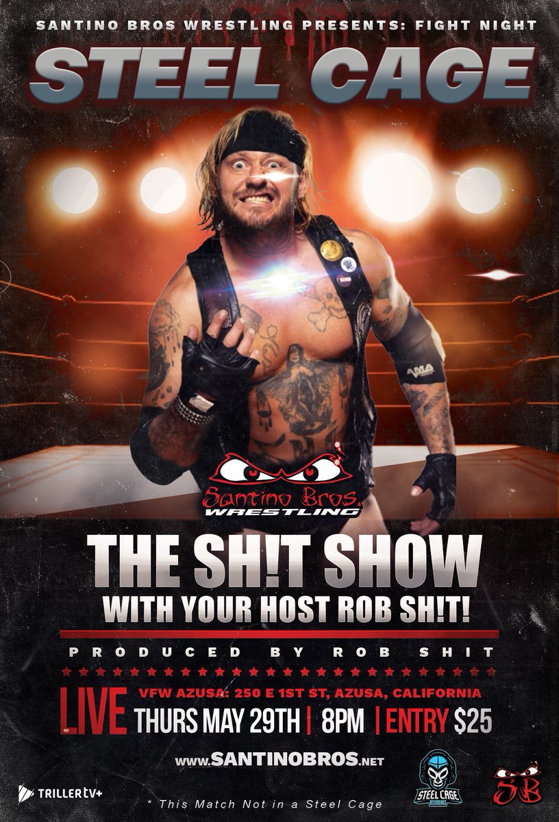 ICYMI 👀 FIGHT NIGHT: STEEL CAGE goes down May 29!

💥 Krusty Krew defend the tag titles vs RAW MEAT
🎺 Mariachi Montaña in tag team mayhem
💩 The Sh!t Show w/ Rob Sh!t goes off the rails!

📅 Thursday May 29th at 8pm
🎟️ STEELCAGE.eventbrite.com