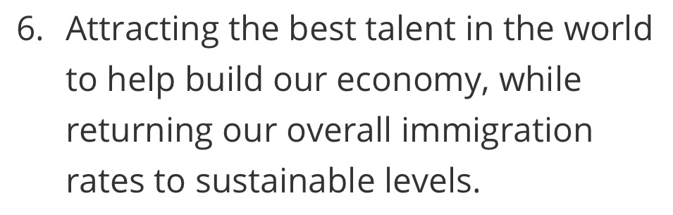 #6 of the 7 top priorities in Carney's mandate letter to his ministers is "returning our overall immigration rates to sustainable levels":