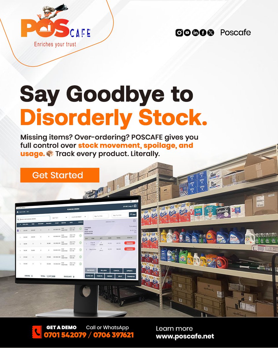 nugsoft's tweet image. Gain full control and transparency over your inventory with #Poscafe.
Prevent spoilage, reduce missing items, and optimize your stock usage

Visit poscafe.net  Or
📞0701 542079 / 0706 397621.

#HotelManagementSystems #BusinessSolutions #RetailTech #Poscafe
