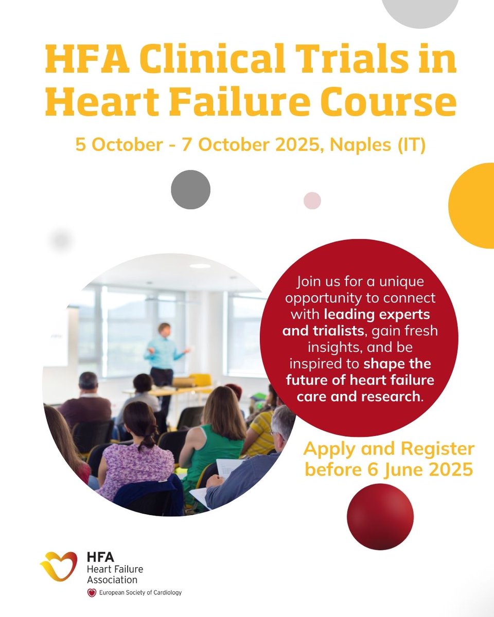 Gianluigi Savarese (@gianlusava) on Twitter photo Interested in a career in clinical investigation?
Join us for the #ESC_HFA Clinical Trials in #HeartFailure Course in Naples from 05 to 07 October 2025!
Apply before 6 June 2025: bit.ly/4kwCYxw Travel grants available! <a href="/HFA_President/">HFAPresident</a> <a href="/escardio/">European Society of Cardiology</a> <a href="/_antocannata/">Antonio Cannata'</a> <a href="/slumberbell/">Novi Yanti Sari</a> Interested in a career in clinical investigation?
Join us for the #ESC_HFA Clinical Trials in #HeartFailure Course in Naples from 05 to 07 October 2025!
Apply before 6 June 2025: bit.ly/4kwCYxw Travel grants available! <a href="/HFA_President/">HFAPresident</a> <a href="/escardio/">European Society of Cardiology</a> <a href="/_antocannata/">Antonio Cannata'</a> <a href="/slumberbell/">Novi Yanti Sari</a>