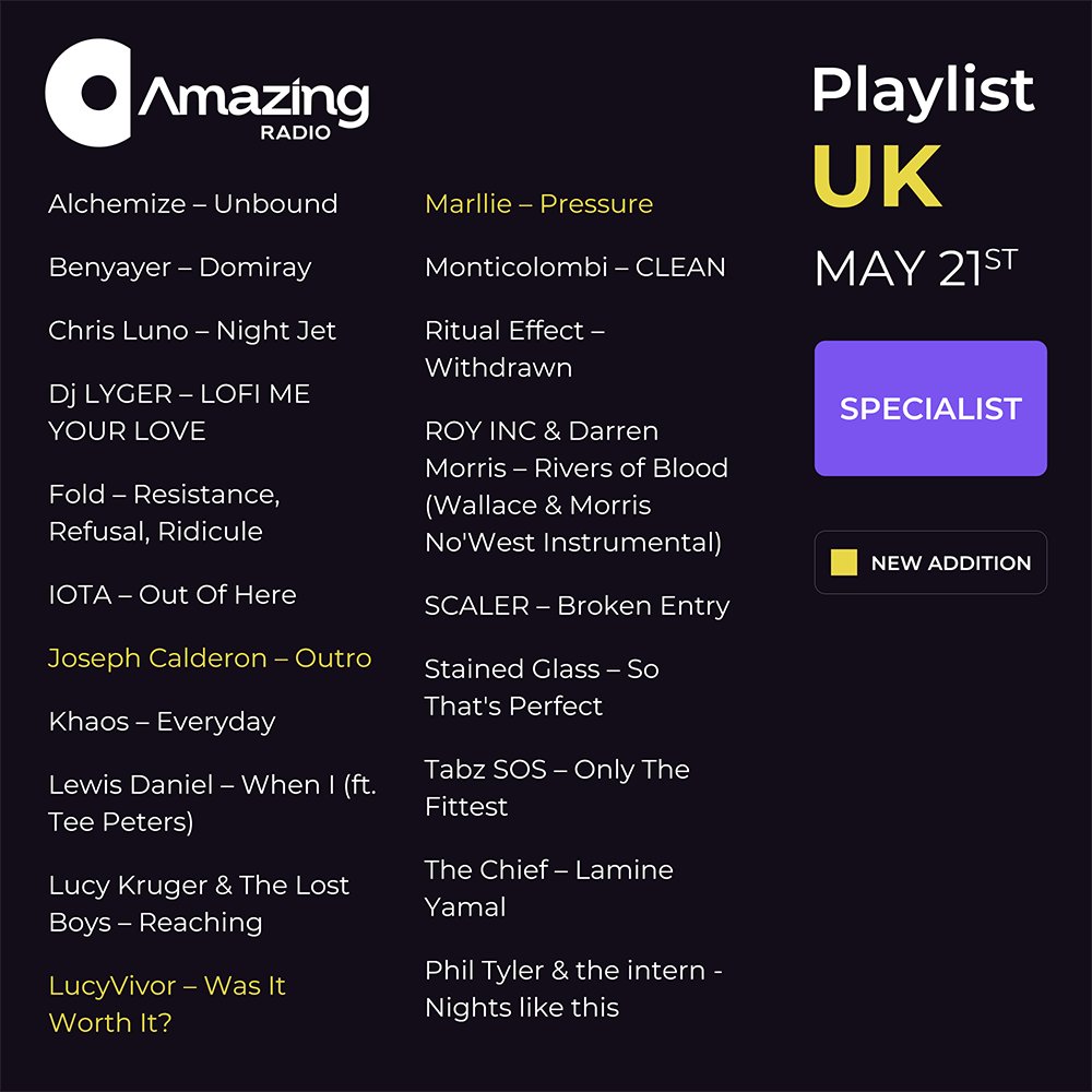 Amazing Radio (@amazingradio) on Twitter photo We dropped core playlist additions yesterday including <a href="/cultpythonband/">CULT PYTHON</a> <a href="/DivebarYouth/">DIVEBAR YOUTH</a> @JosephC_kz <a href="/MidnightRodeoo/">Midnight Rodeo</a> - Check out your new favourite band / act now amazingradio.com/playlist We dropped core playlist additions yesterday including <a href="/cultpythonband/">CULT PYTHON</a> <a href="/DivebarYouth/">DIVEBAR YOUTH</a> @JosephC_kz <a href="/MidnightRodeoo/">Midnight Rodeo</a> - Check out your new favourite band / act now amazingradio.com/playlist
