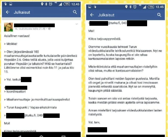hurumdara2's tweet photo. Turusta kajahtaa.

Koordinaattori kysyy veneilijältä tarjousta sadan ma-mu-taustaisen saaristoretkelle. 

Vastaukseksi hän saa ihmetyksen, miten ma-muuttajille voi olla varaa järjestää kouluretkiä kun kantasuomalaisten vastaavat retket on lakkautettu rahapulan takia. https://t.co/pCyfWf7ZRL