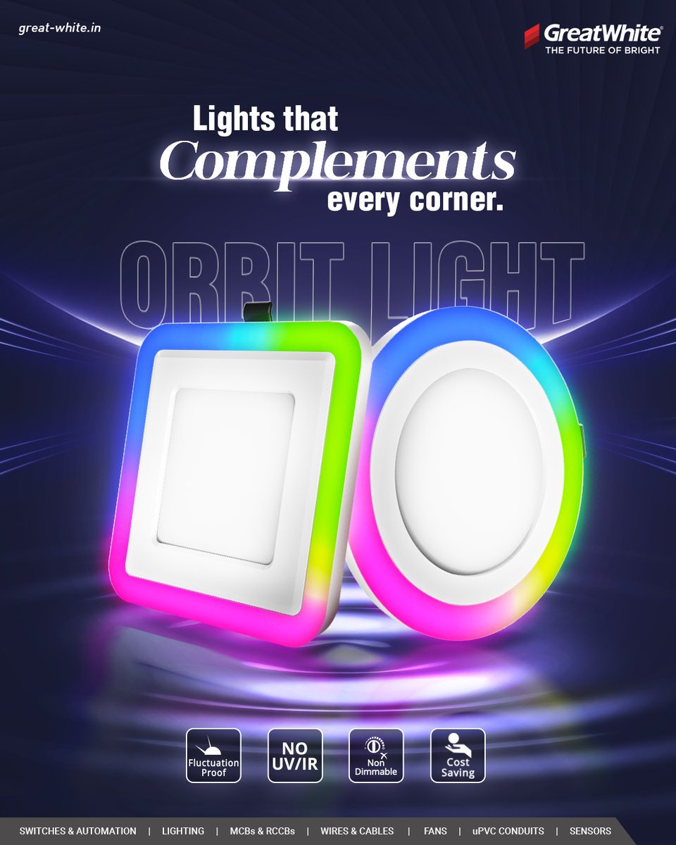GreatWhiteIndia's tweet image. Ready to light up your space? With GreatWhite Orbit Light, you’re not just getting perfect lighting, you’re creating an aesthetic that lasts. 

#OrbitLight #LightingMatters #LightsOn #GreatWhiteElectricals #GreatWhiteGlobal #GoForGreat