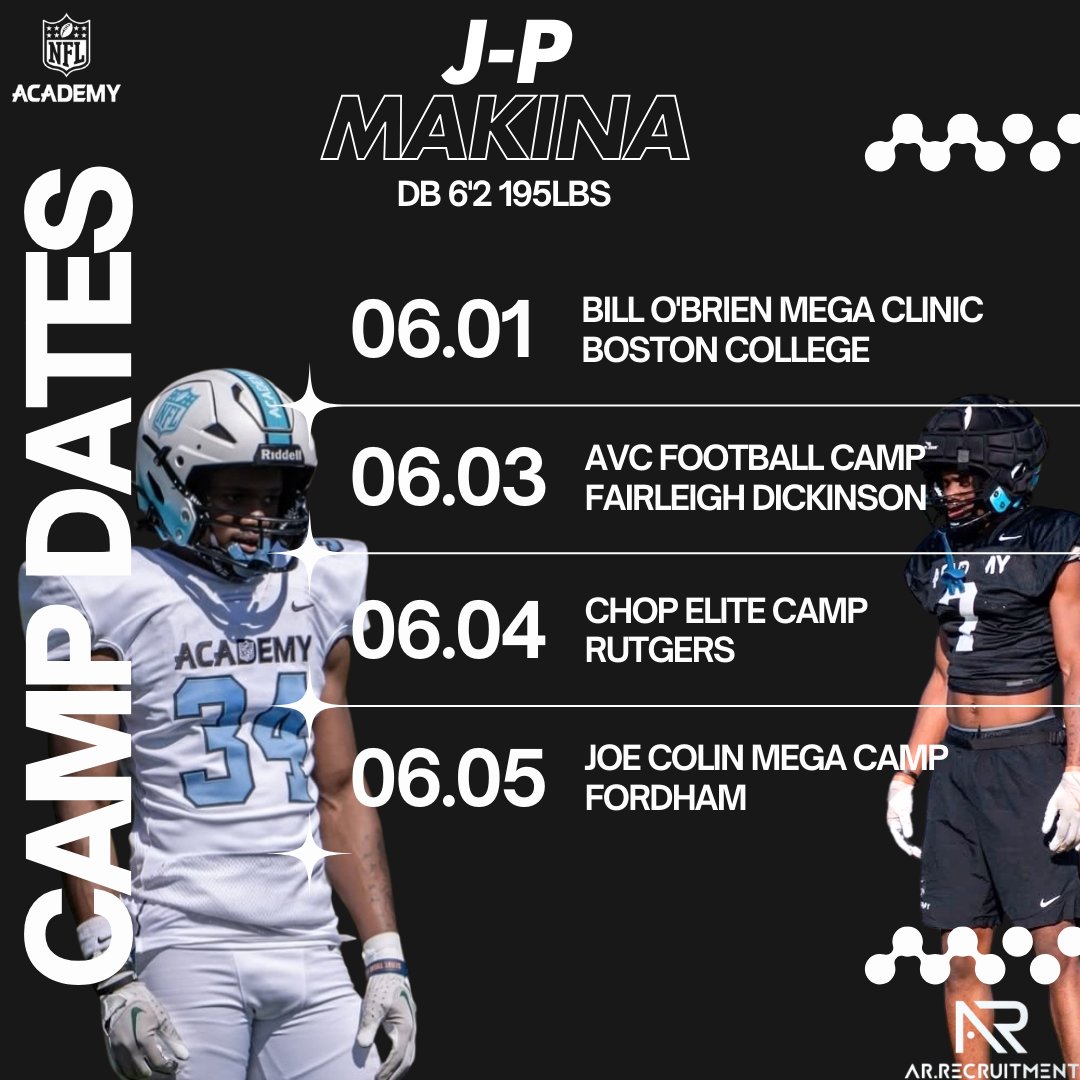 ARrecruitmentRobin (@arobinagency) on Twitter photo JP <a href="/jp_makina7/">Makina J-P</a> will be in the US for these 4 camps‼️
French DB 6'2 / NFL Academy.
<a href="/RecruitGeorgia/">Recruit Georgia</a> <a href="/damehova9/">Damon Simmons</a> <a href="/KevinMoses38/">Kevin Moses LLC</a> <a href="/bigtanktv56/">bigtanktv56</a> JP <a href="/jp_makina7/">Makina J-P</a> will be in the US for these 4 camps‼️
French DB 6'2 / NFL Academy.
<a href="/RecruitGeorgia/">Recruit Georgia</a> <a href="/damehova9/">Damon Simmons</a> <a href="/KevinMoses38/">Kevin Moses LLC</a> <a href="/bigtanktv56/">bigtanktv56</a>