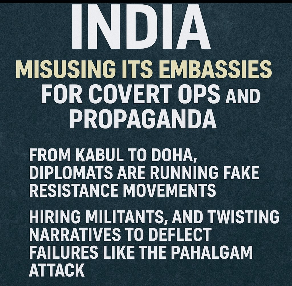 Abikaofficial's tweet image. India is misusing its embassies for covert ops and propaganda.
From Kabul to Doha diplomats are running fake resistance movements, hiring militants and twisting narratives to deflect failures like the Pahalgam attack. #DisinfoOps #RAWExposed #ทรูล่ม
#เน็ตทรูล่ม
#Khuzdar
