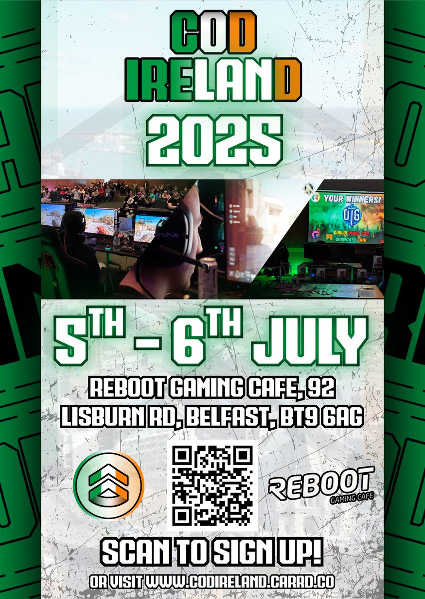 🟢COD IreLANd 2025 Update!

We’re scrapping qualifiers — spots at the LAN are now first come, first serve! 

Want a chance to play in Ireland’s first Call of Duty LAN in 10+ years?

📍 Reboot Gaming Cafe, Belfast
📅 July 5th–6th

Sign up and secure your team’s place

#CODILAN2025