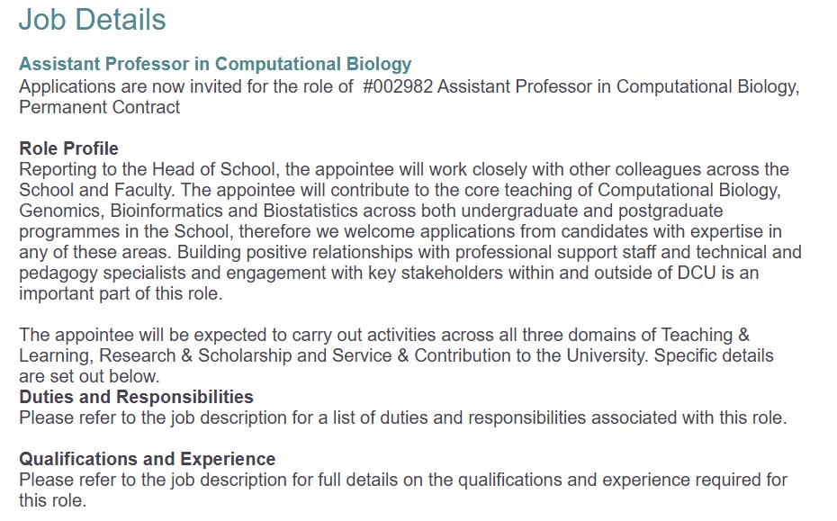 DCU School of Biotechnology (@dcubiotech) on Twitter photo <a href="/DcuBiotech/">DCU School of Biotechnology</a> is looking for an assistant professor in #ComputationalBiology with a permanent contract <a href="/DCU_LSI/">DCU Life Sciences Institute</a> <a href="/DCUFSH/">DCU Science and Health</a> (deadline 4th June 2025) Please check specifics in the DCU Jobs webpage (Ref 002982) my.corehr.com/pls/dcurecruit… <a href="/DcuBiotech/">DCU School of Biotechnology</a> is looking for an assistant professor in #ComputationalBiology with a permanent contract <a href="/DCU_LSI/">DCU Life Sciences Institute</a> <a href="/DCUFSH/">DCU Science and Health</a> (deadline 4th June 2025) Please check specifics in the DCU Jobs webpage (Ref 002982) my.corehr.com/pls/dcurecruit…