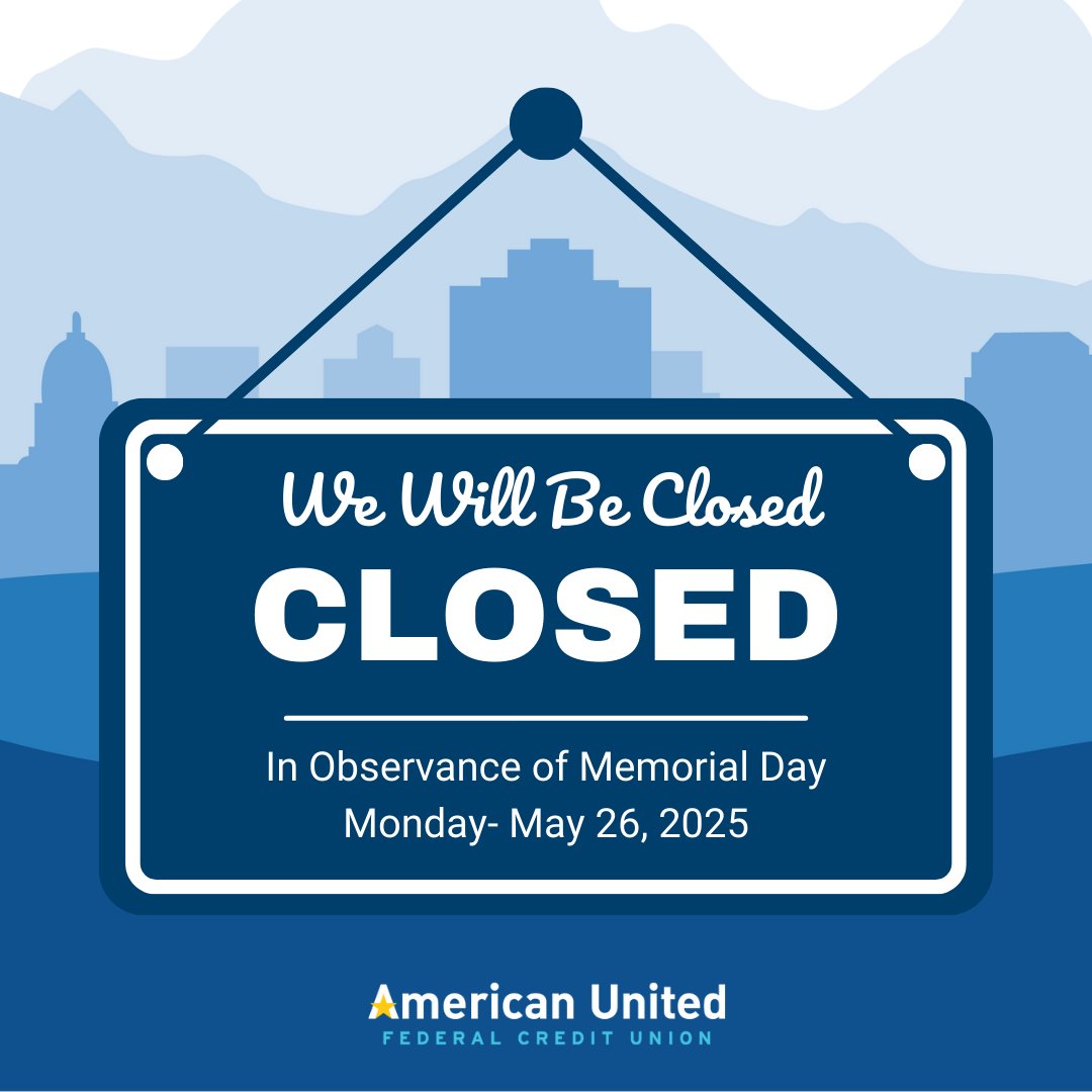 All branches will be closed in observance of Memorial Day, Monday-May 26th. Online and Mobile Banking will be available, including Remote Deposit, Bill Pay, and Zelle.

#AmericanunitedCares #FederalHoliday  #OnlineBanking #WeHelpWhenOthersWont #MemorialDay