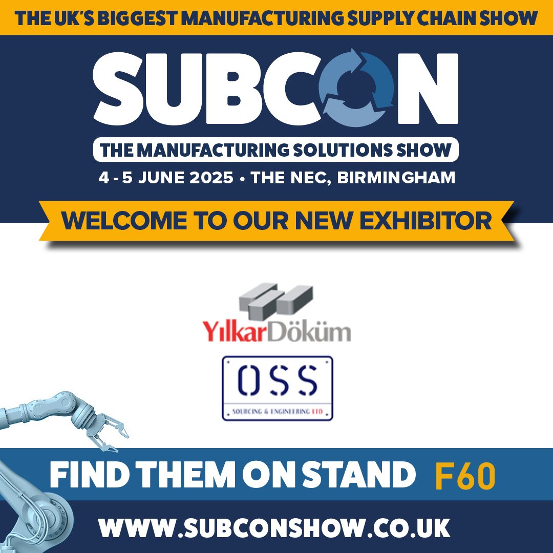 SubconShow's tweet image. Everyone welcome Yilkar Foundry & OSS Sourcing Ltd to #Subcon2025🥳🤩
39 years of manufacturing expertise in casting, fabrication and machining services.
📍Stand no. F60
📅 4 - 5 June 2025
Register FREE here ➡️forms.reg.buzz/subcon-visitor….
