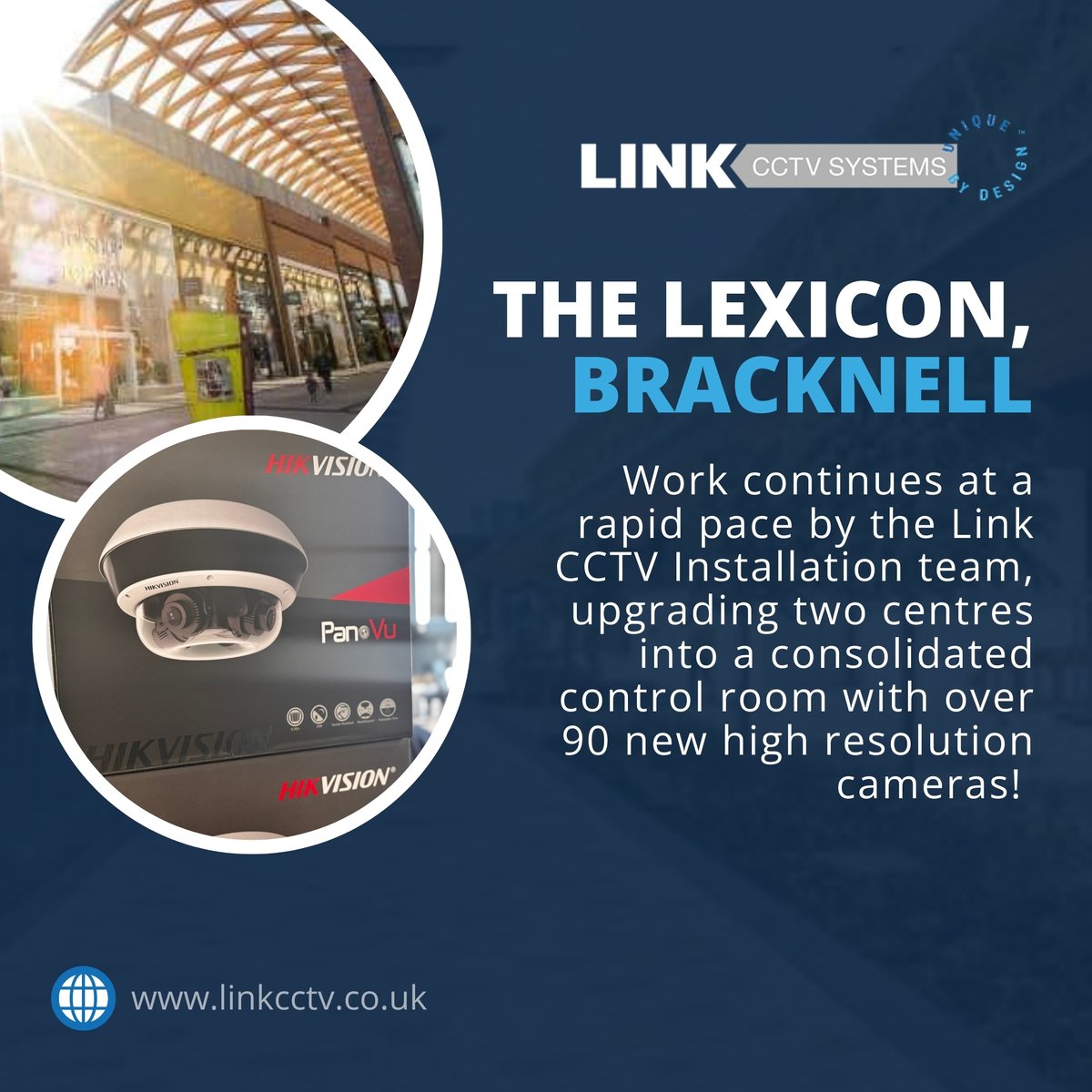 The Link CCTV project team continue their hard work, as progress continues rapidly in Bracknell! 
We have the privilege of upgrading the CCTV system for the Lexicon and Princess Square shopping centres, merging into a single control room with over 90 new HD cameras!