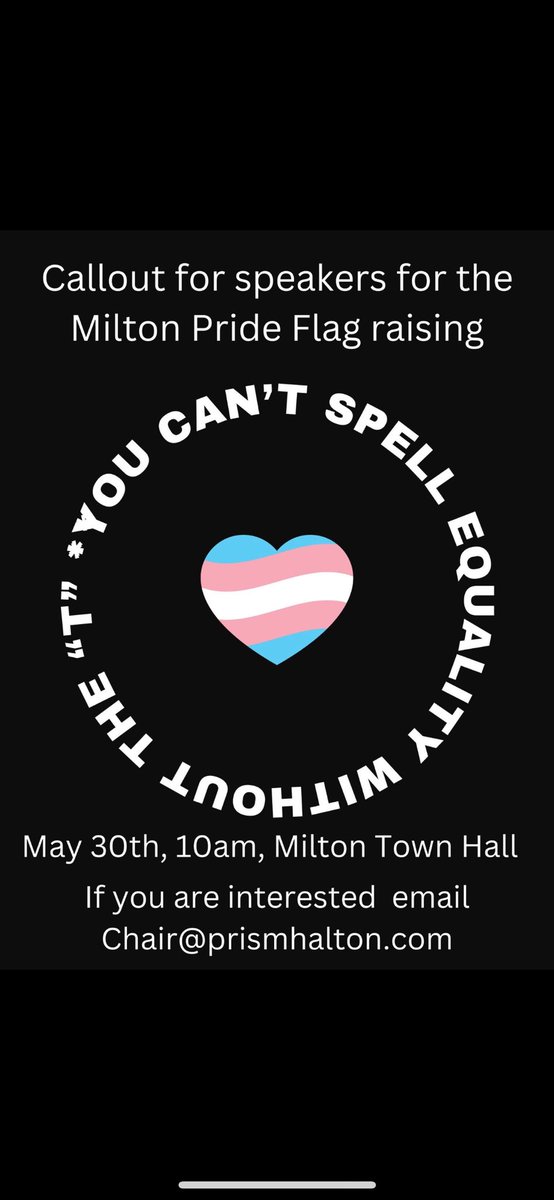 We’re counting down the days — only 8 days until our Milton Pride Flag Raising Ceremony! 🏳️‍🌈💖 Get ready to kick off Pride Month with love, visibility, and celebration!
This year, we're especially proud to celebrate the "T" in 2SLGBTQ+ — uplifting and honouring our trans community