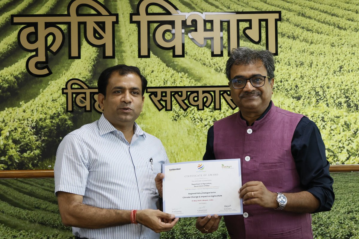 Directorate of Soil Conservation, Govt of Bihar (@soilconservebih) on Twitter photo We are proud to be honored as the Soil Health Champion for our innovative efforts in improving soil fertility, promoting organic practices, and supporting regenerative agriculture. Thank you <a href="/Sustainablty/">Sustainability Matters</a> and <a href="/Indiagri/">IndiAgri</a> for this recognition. 🙏
<a href="/VijayKrSinhaBih/">Vijay Kumar Sinha</a> <a href="/SanjayAgarw_IAS/">Sanjay Kumar Agarwal</a> We are proud to be honored as the Soil Health Champion for our innovative efforts in improving soil fertility, promoting organic practices, and supporting regenerative agriculture. Thank you <a href="/Sustainablty/">Sustainability Matters</a> and <a href="/Indiagri/">IndiAgri</a> for this recognition. 🙏
<a href="/VijayKrSinhaBih/">Vijay Kumar Sinha</a> <a href="/SanjayAgarw_IAS/">Sanjay Kumar Agarwal</a>