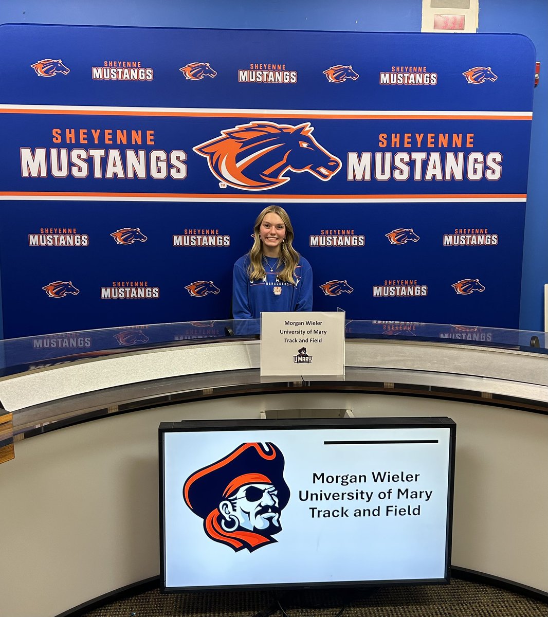 Congrats to Morgan Wieler on signing to at University of Mary to continue your athletic career. We are so proud of you 💙 🧡