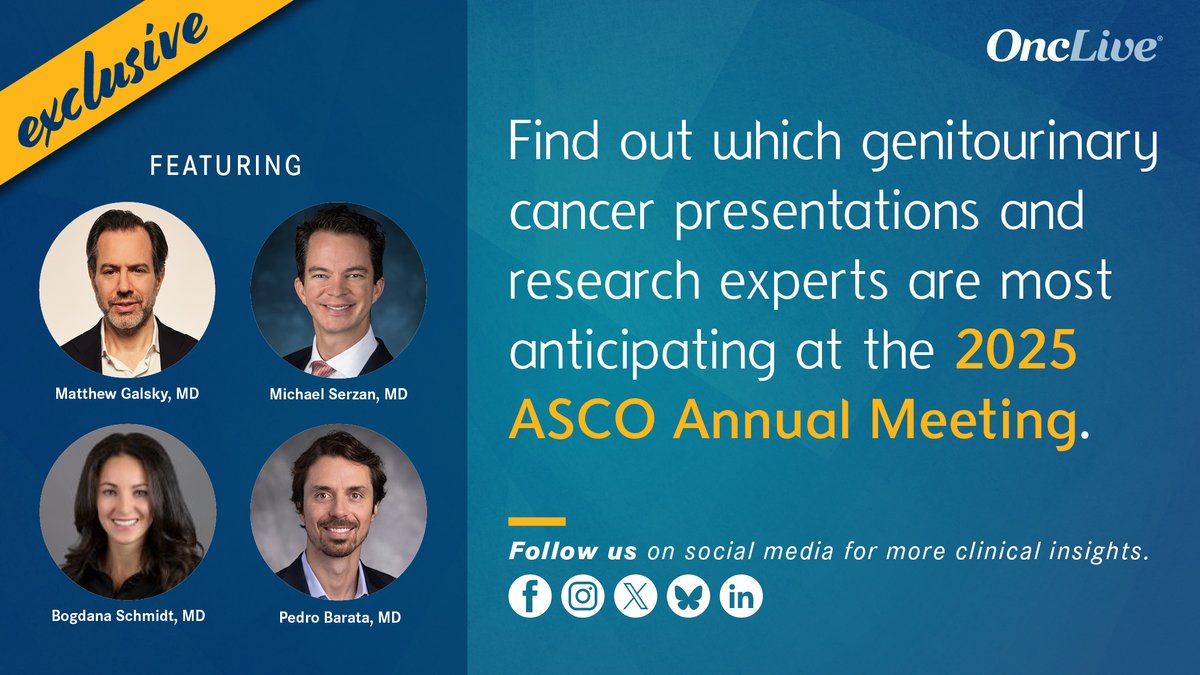 OncLive.com (@onclive) on Twitter photo Experts Spotlight Noteworthy GU Cancer Abstracts Ahead of the 2025 ASCO Annual Meeting
<a href="/PBarataMD/">Pedro C Barata, MD MSc FACP</a> <a href="/bergsa83/">Stephanie Berg</a> <a href="/MattGalsky/">Matt Galsky</a> <a href="/BogdanaSchmidt/">Bogdana Schmidt MD, MPH</a> <a href="/MikeSerzanMD/">Michael Serzan, MD</a>
<a href="/UHhospitals/">University Hospitals</a> <a href="/DanaFarber/">Dana-Farber</a> <a href="/IcahnMountSinai/">Icahn School of Medicine at Mount Sinai</a>
<a href="/MountSinaiNYC/">Mount Sinai Health System</a> <a href="/UTSWMedCenter/">UT Southwestern Medical Center</a> <a href="/UUtah/">University of Utah</a>
<a href="/ASCO/">ASCO</a> #kcsm #pcsm #blcsm
onclive.com/view/experts-s… Experts Spotlight Noteworthy GU Cancer Abstracts Ahead of the 2025 ASCO Annual Meeting
<a href="/PBarataMD/">Pedro C Barata, MD MSc FACP</a> <a href="/bergsa83/">Stephanie Berg</a> <a href="/MattGalsky/">Matt Galsky</a> <a href="/BogdanaSchmidt/">Bogdana Schmidt MD, MPH</a> <a href="/MikeSerzanMD/">Michael Serzan, MD</a>
<a href="/UHhospitals/">University Hospitals</a> <a href="/DanaFarber/">Dana-Farber</a> <a href="/IcahnMountSinai/">Icahn School of Medicine at Mount Sinai</a>
<a href="/MountSinaiNYC/">Mount Sinai Health System</a> <a href="/UTSWMedCenter/">UT Southwestern Medical Center</a> <a href="/UUtah/">University of Utah</a>
<a href="/ASCO/">ASCO</a> #kcsm #pcsm #blcsm
onclive.com/view/experts-s…
