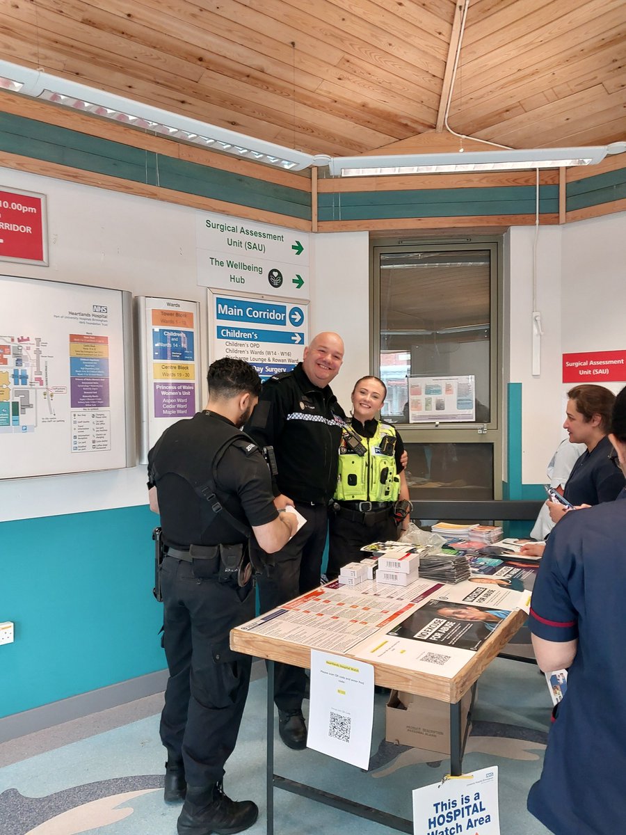 BordesleyWMP's tweet photo. Thank you @uhbtrust for supporting #hospitalwatch #opnexo focusing on Violence, Hate and Aggression against staff. Lots of engagement with staff and signups to #wmnow https://t.co/o2QQlq4x53
