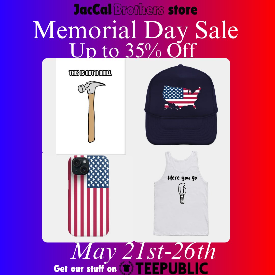 JacCalBrothers's tweet photo. Time for a Memorial Day sale! Get t-shirts, mugs, stickers and more for up to 35% off on TeePublic! 

https://t.co/YLe7x8HpcG

#teepublicdesign #teepublicartist #teepublic #tshirts #sale #shopping #shoppingonline #SaleAlert #MemorialDay #MemorialDaySale #memorialdayweekend https://t.co/mNG746fE4N