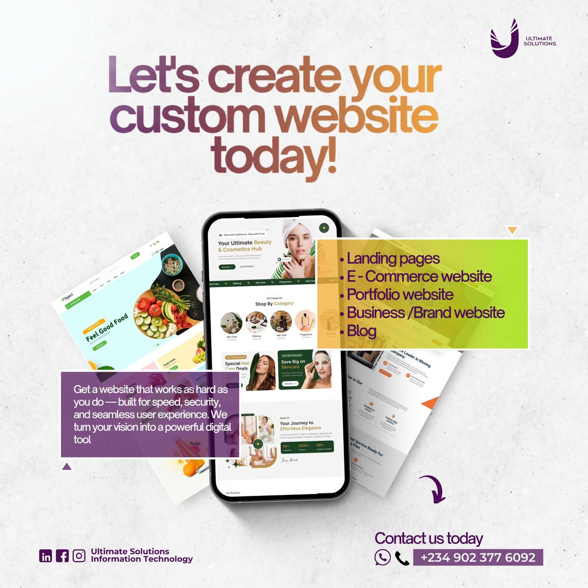 ultimates_ng's tweet photo. Your business deserves more than just a website. It needs a digital powerhouse.
From beautiful landing pages to full e-commerce platforms, we create custom websites that are fast, secure, & easy to use.
Let’s make it happen.
Contact us today: +234 9023776092
#ultimatesolutions https://t.co/1Ojwu42Ek0