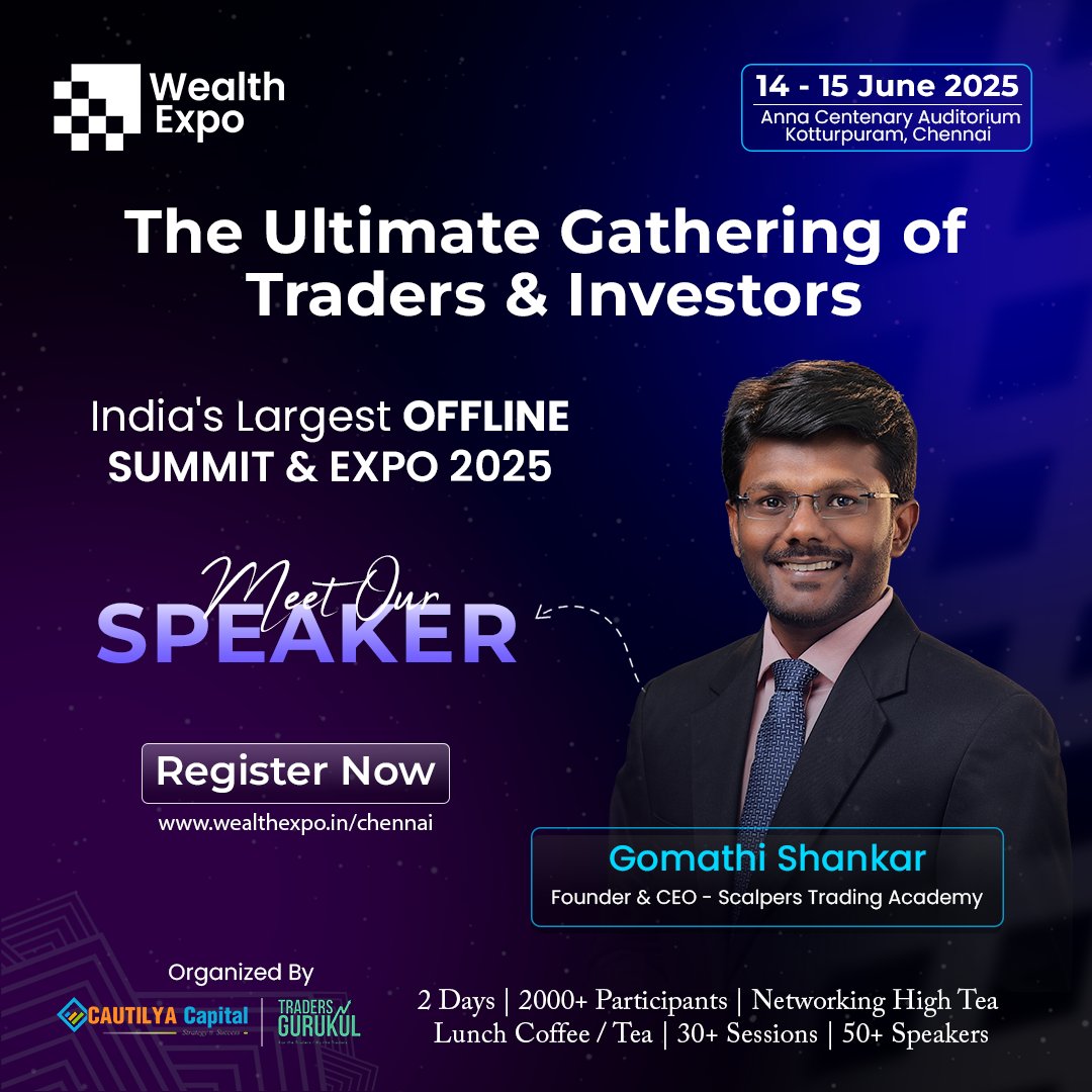 Tradersgurukul.com (@tradersgurukulc) on Twitter photo We are delighted to onboard Mr. <a href="/cprbykgs/">Gomathi Shankar</a> as Regional PARTNER & Strategy Speaker.
WEALTH EXPO CHENNAI - 2025
* An Educational Initiative *
India's Largest Offline Summit & Expo 2025
🔗Payment Link: tickets99.com/buy/wealth-exp…
🌐wealthexpo.in/chennai We are delighted to onboard Mr. <a href="/cprbykgs/">Gomathi Shankar</a> as Regional PARTNER & Strategy Speaker.
WEALTH EXPO CHENNAI - 2025
* An Educational Initiative *
India's Largest Offline Summit & Expo 2025
🔗Payment Link: tickets99.com/buy/wealth-exp…
🌐wealthexpo.in/chennai
