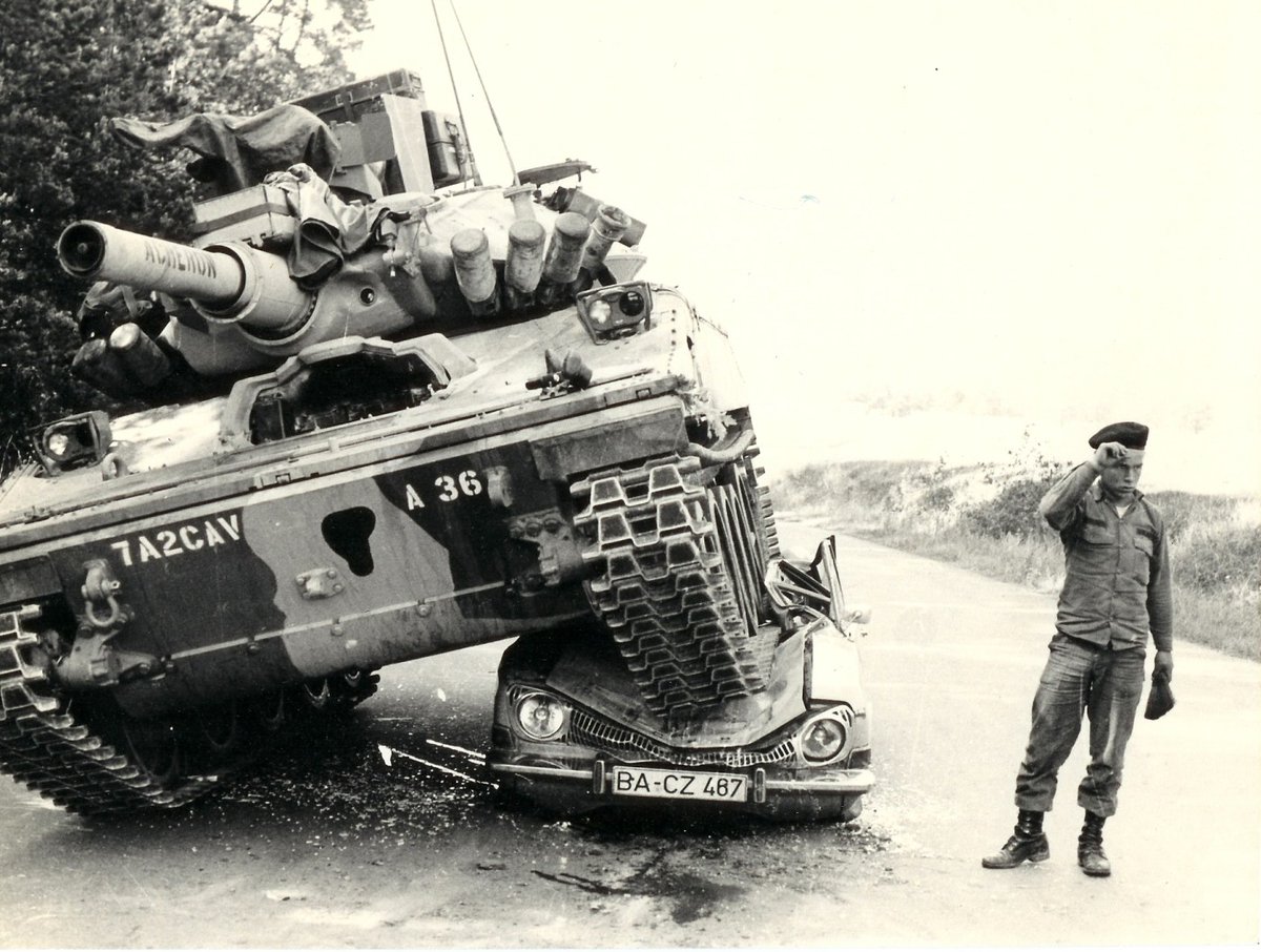 Thunderous Tank Thunderous - 2nd ACR in the mid 1970s, M551 Sheridan thundering over a German car near the West German/Czech border! lol... #tanks #armor #thunderoustankthursday #2ndACR #m551 #sheridan #coldwar #germany #1970s