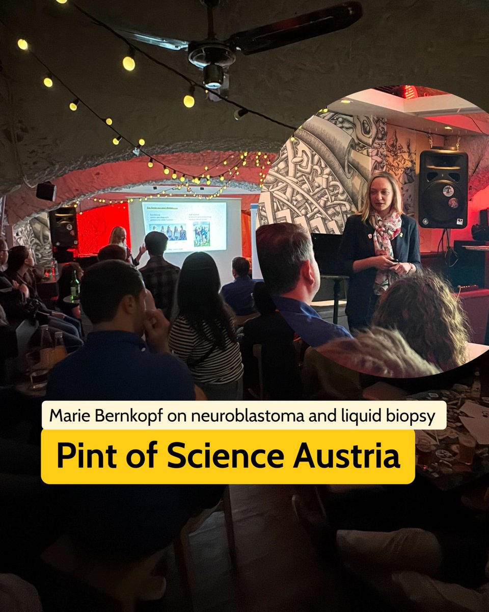 StAnna_CCRI's tweet image. 🎤At #PintofScienceAustria, Marie Bernkopf (St. Anna CCRI) explained how liquid biopsy – based on a simple blood draw – helps monitor childhood neuroblastoma more gently and effectively, resulting in earlier relapse detection and less burden for kids! #EUMONALISA 📷: Marie Ebeyer