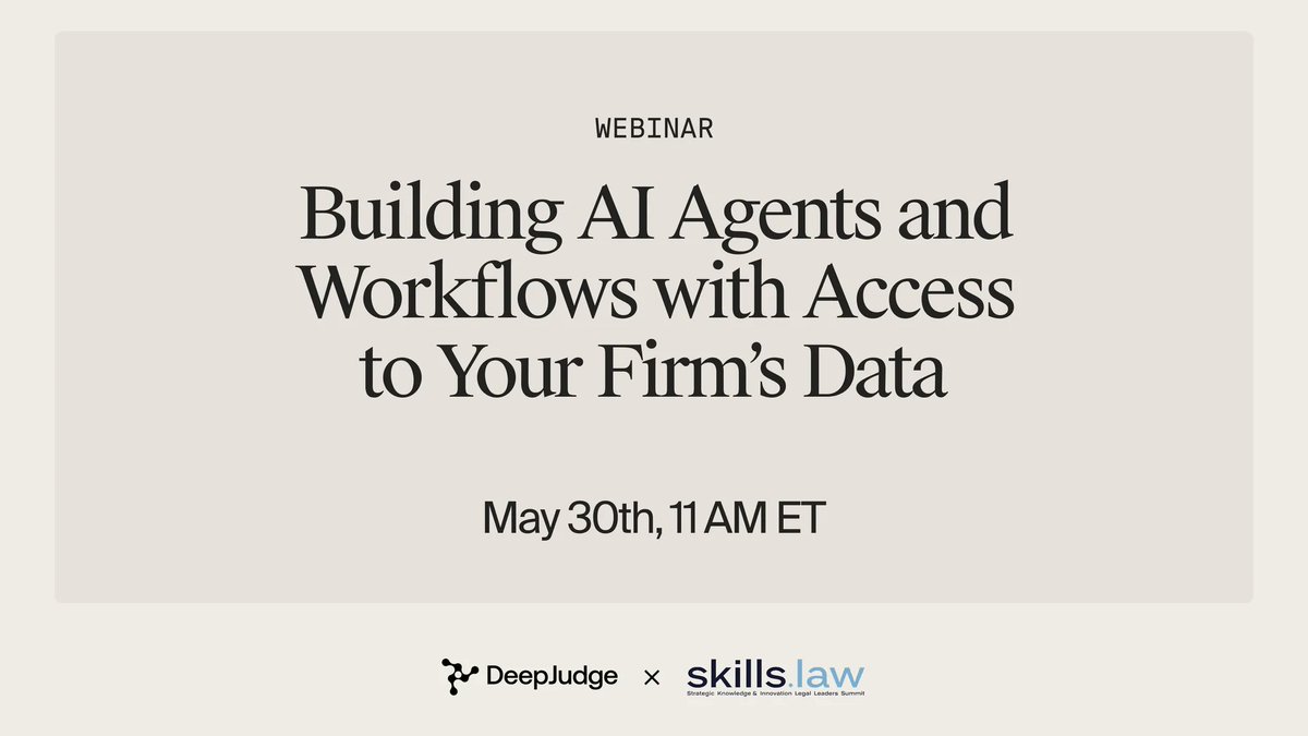 ⏳ One week left. Law firm professionals — join us May 30 to learn how to build RAG-powered AI agents with access to your firm’s data. 
Live, hands-on, and free.
💜 Register: hubs.ly/Q03lyZDk0
#legaltech #ai #rag