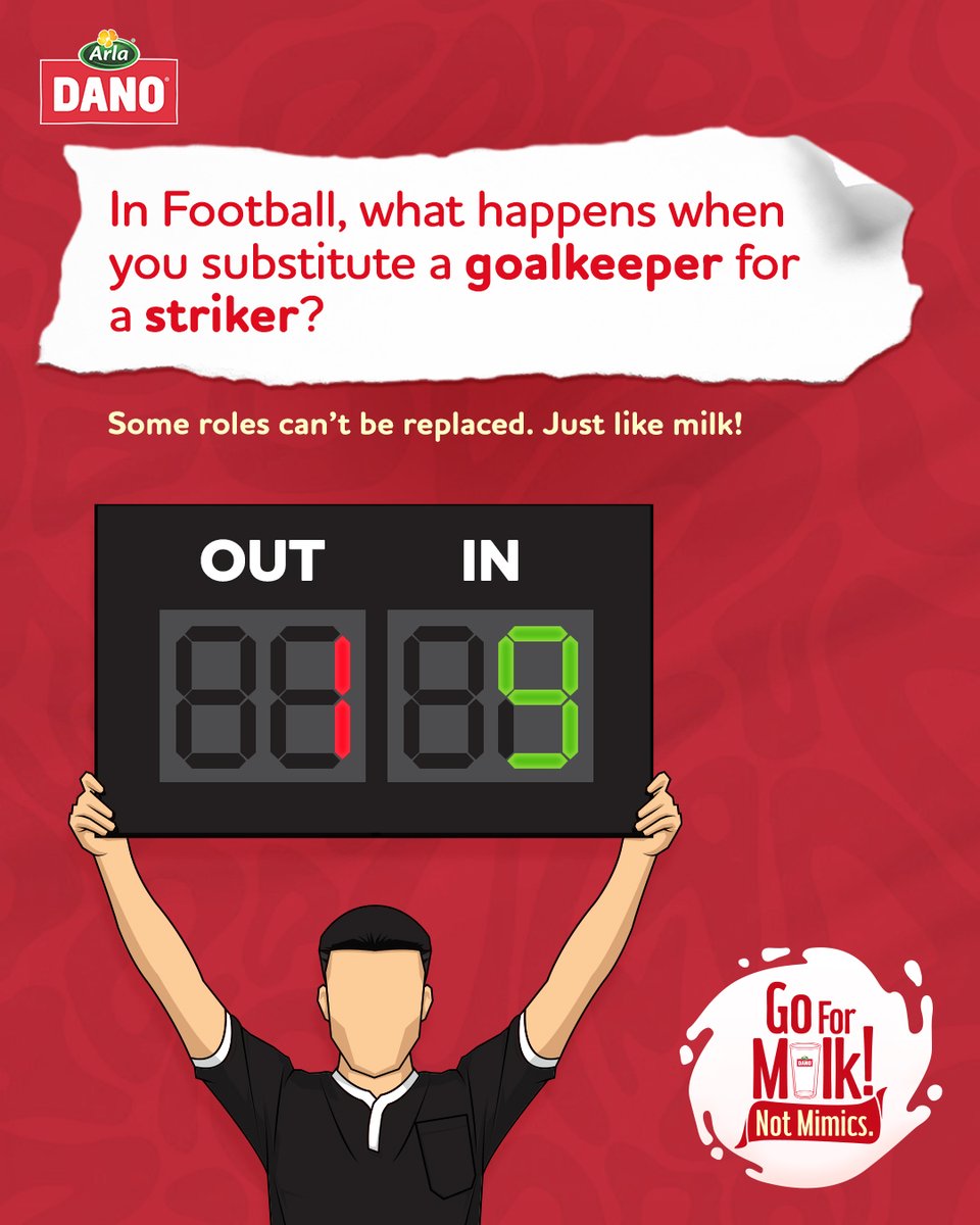 danomilkng's tweet photo. What really happens when you swap a goalkeeper for a striker? π
Tell us what you think in the comments!
#GoForMilkNotMimics
#DanoMilk #WorldMilkDay #EnjoyDairy https://t.co/0mLSwgyzi2