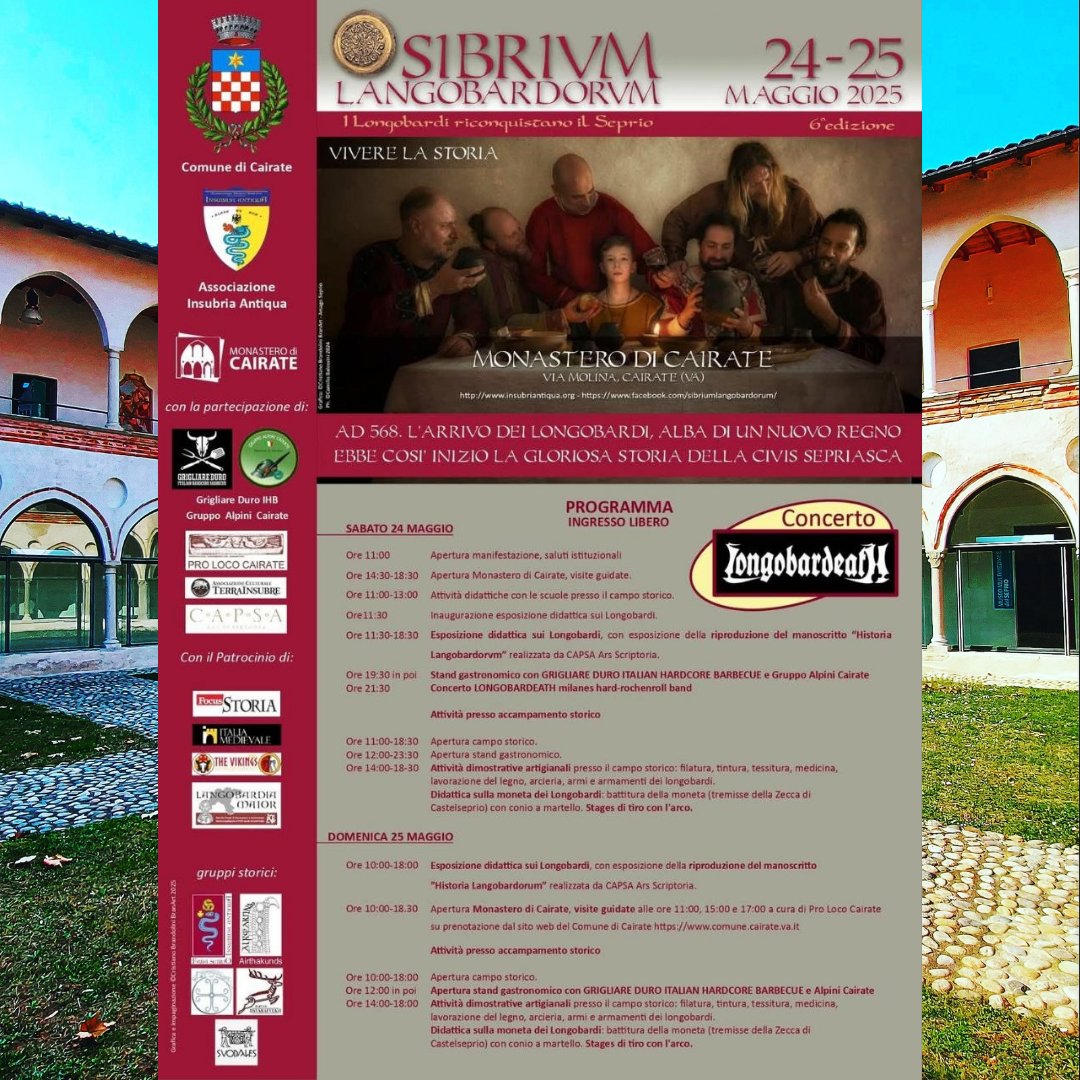 Sabato 24 e domenica 25 maggio torna al Monastero di Cairate il Festival Sibrium Langobardorum