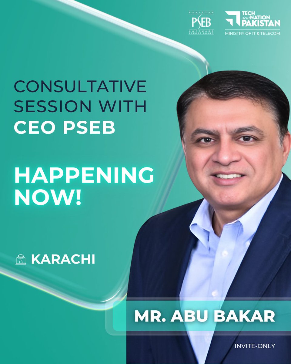 Happening Now: CEO PSEB in Karachi for Industry Consultative Session!

CEO PSEB Mr. Abu Bakar is meeting with Karachi’s leading tech companies to discuss challenges, opportunities, and the roadmap to $15B in IT exports by 2030.
#meetup #consultativemeeting #CEO #DigitalPakistan