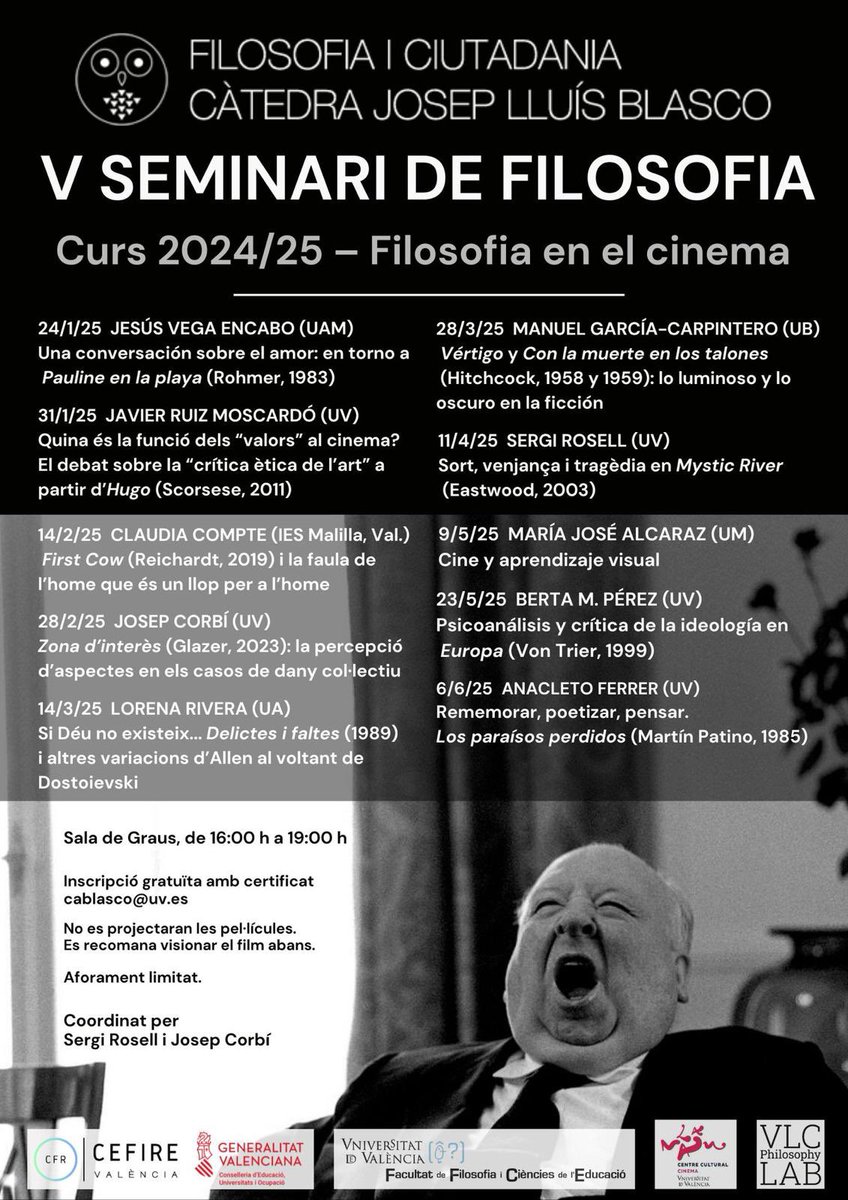 Bertamperez's tweet image. Mañana hablaré de crítica de la ideología y psicoanálisis a propósito de Europa de Von Trier. Será en el seminario Filosofia y cinema de la Cátedra Blasco de la UV. ¡Muchas gracias por la invitación!