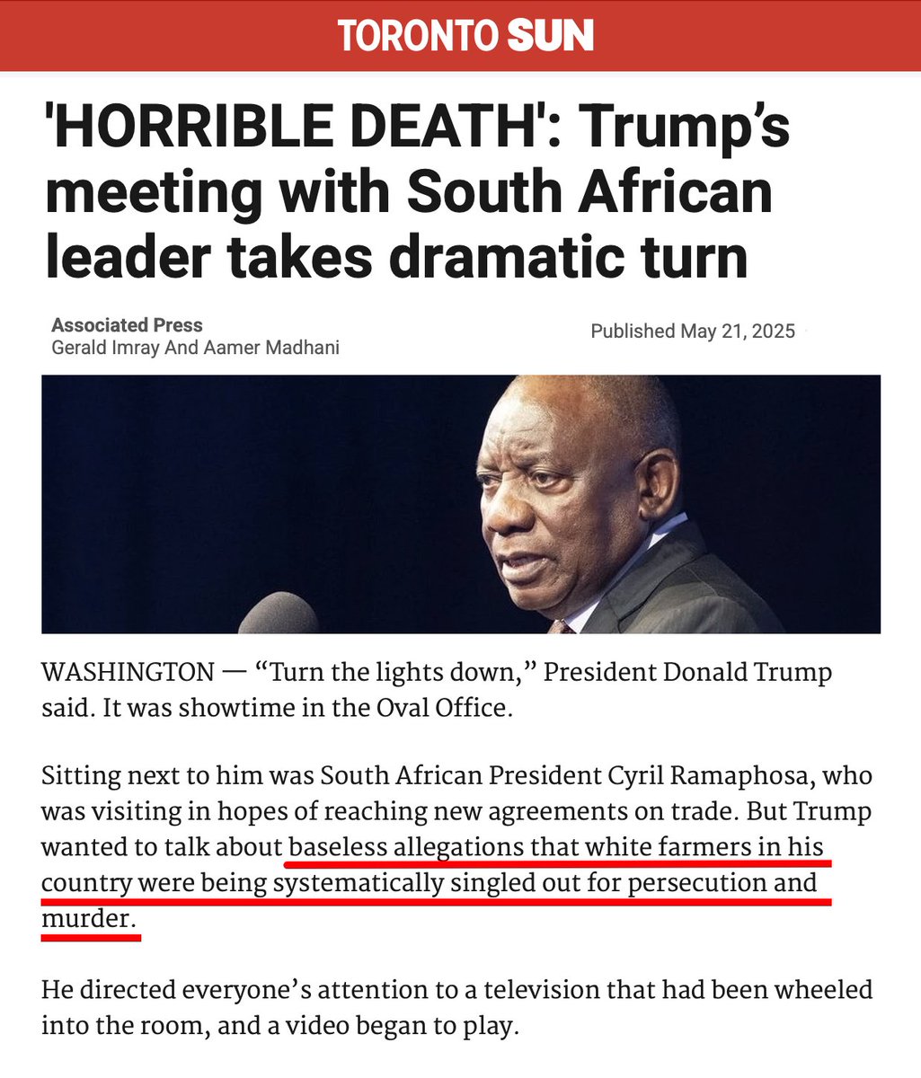DonaldBestCA's tweet image. The @TheTorontoSun says allegations that White South African farmers are being systematically murdered - are "baseless".

Perhaps the editors could watch @KTHopkins documentary and issue a correction.