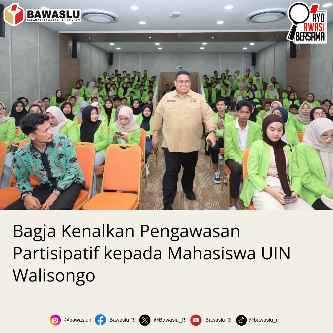 Ketua Bawaslu Rahmat Bagja mengenalkan pengawasan partisipatif kepada mahasiswa Universitas Islam Negeri (UIN) Walisongo Semarang. Salah satu yang Bagja sebutkan sebagai contohnya adalah Sekolah Kader Pengawasan Partisipatif (SKPP).
bawaslu.go.id/id/berita/bagj…