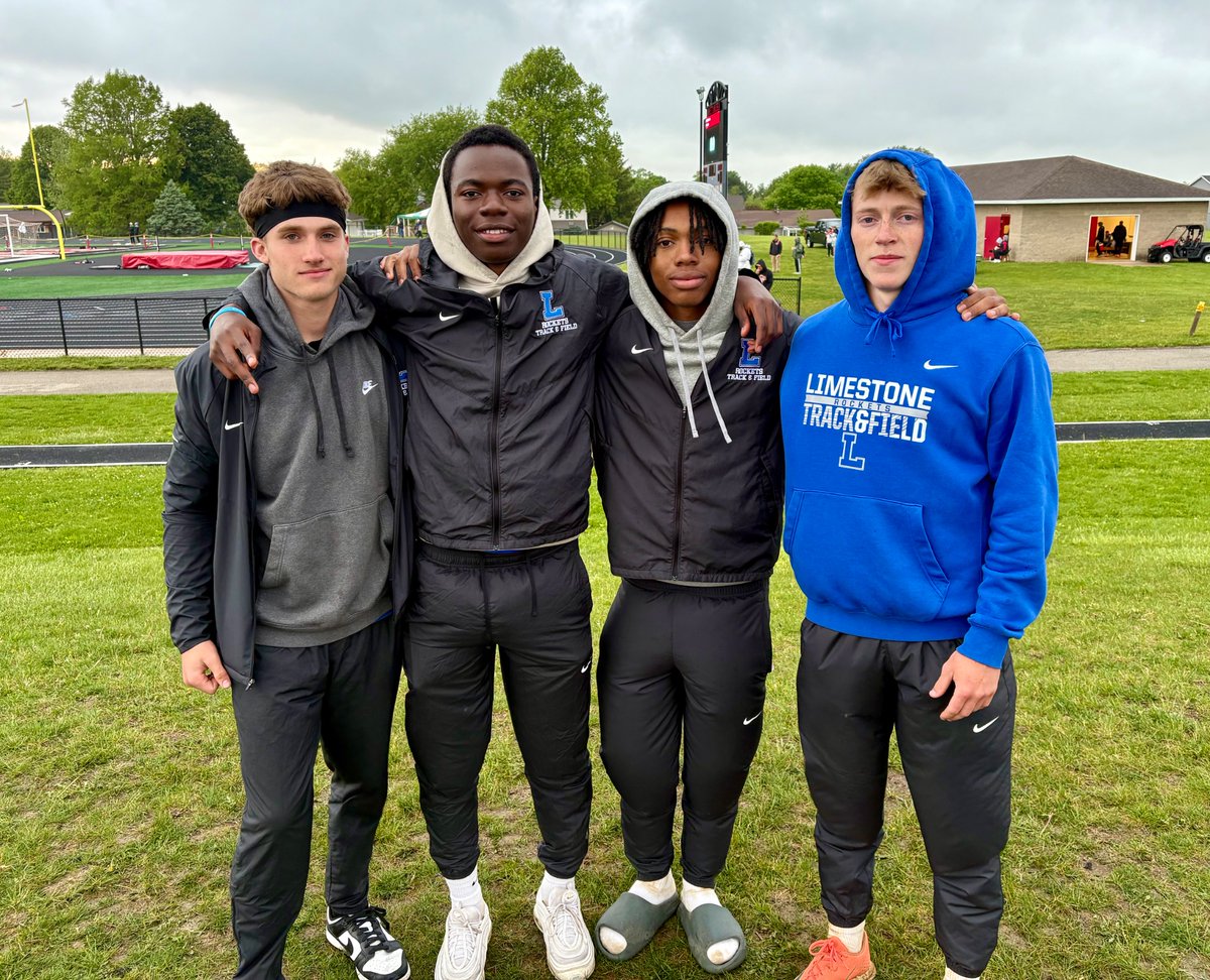 Here’s our amazing flight crew, sending 4 events to state 🔥🚀 
So proud of these guys, as they ignited the fire in field events to motivate our team. 
Only 1 had a PR, but with yesterday’s weather, it was all about survive and advance, and they all did!