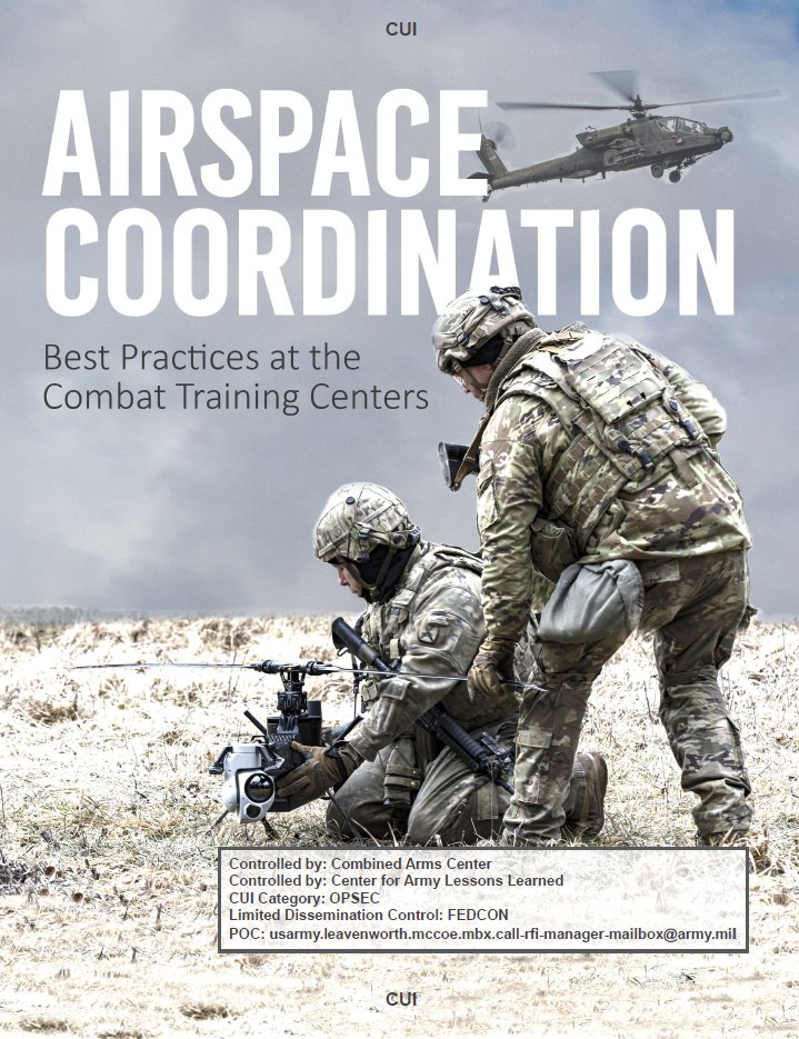 This release provides a comprehensive guide to airspace coordination at the four key US Combat Training Centers (CTCs), equipping units with the knowledge and best practices to dominate the skies above these crucial battlefields.
Link (CAC login required): go.army.mil/Airspace_Coord…