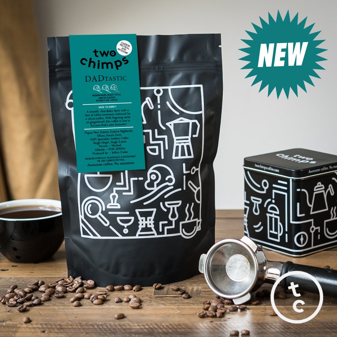 Our Father’s Day Coffee has officially arrived! 🤩 This limited-edition brew features a deliciously smooth chocolatey base, toffee sweetness, a hint of citrus acidity, and spiced gingerbread. Yum! 

#fathersday #fathersdaygift #limitededition #specialtycoffee #twochimpscoffee