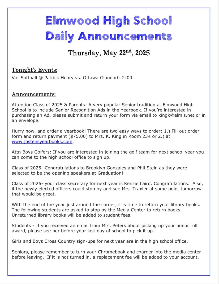 Elmwood High School Principal (@elmwood_hs) on Twitter photo 