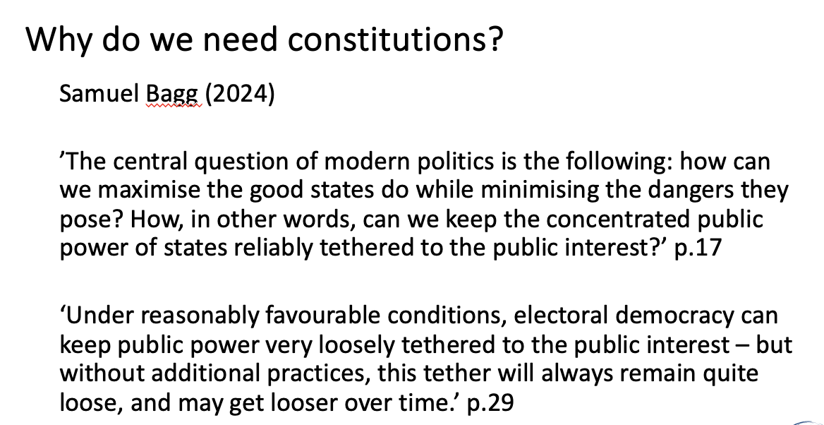I love it when I am able to incorporate recent reading, of excellent new books, directly into my teaching. 

I heartily recommend <a href="/samuel_e_bagg/">Sam Bagg (migrating to @samuel-bagg.bsky.social)</a>'s 'The Dispersion of Power' as an addition to reading lists on democratic and constitutional theory.