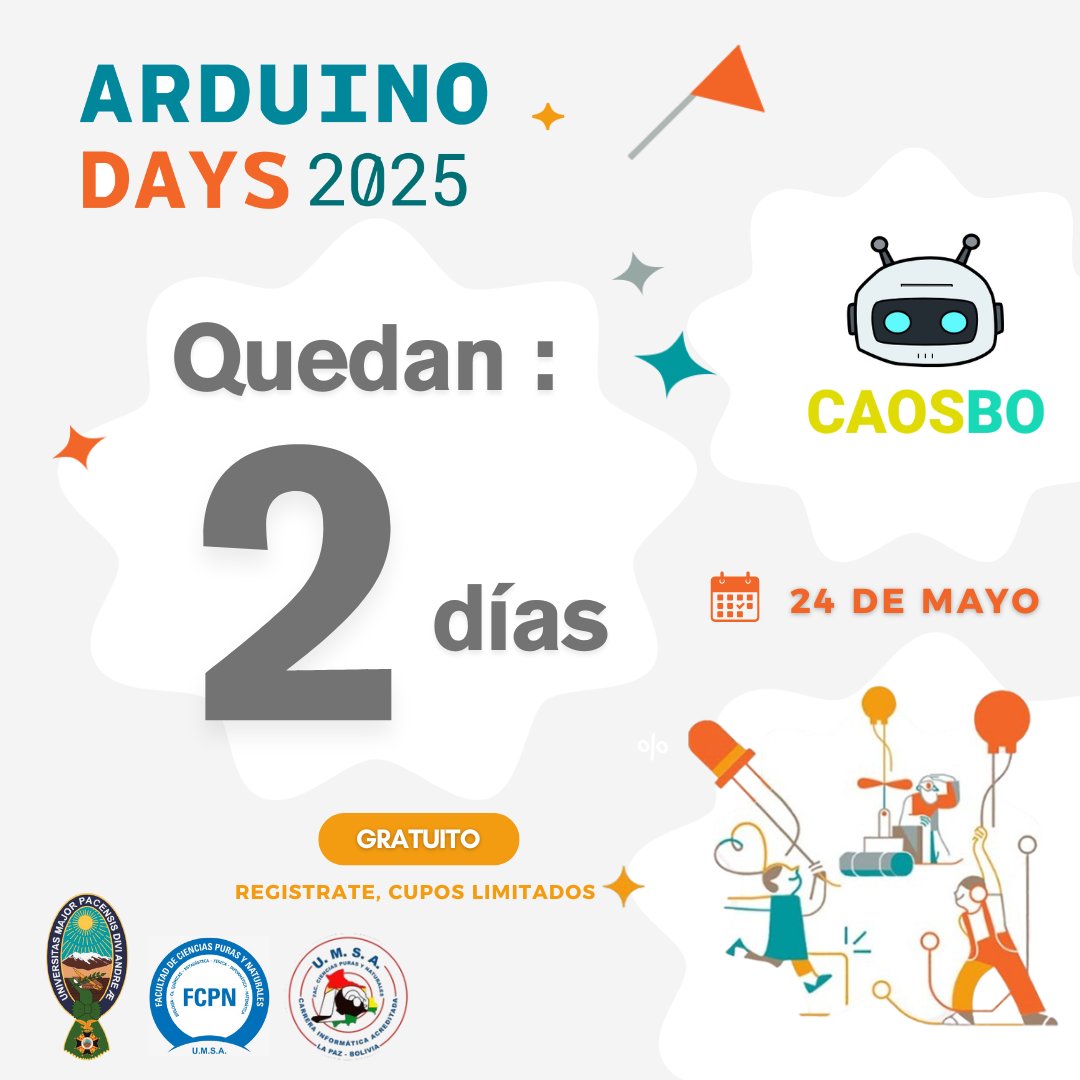 CAOSBO_'s tweet image. ⏳ La cuenta regresiva ha comenzado… ¡Faltan solo 2 días para el Arduino Day UMSA 2025!
📦 Reserva tu paquete exclusivo ahora y obtén el descuento
🔗 Aquí: forms.gle/VF2tot9joF9FqN…
#ArduinoDays2025 #CAOSBO #Arduino #UMSA