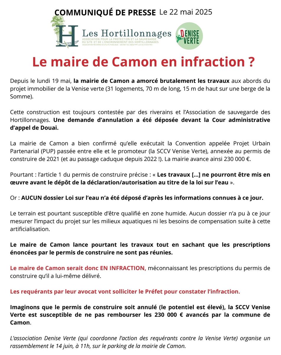 🚨 COMMUNIQUÉ DE PRESSE commun avec <a href="/APSSEH/">Sauvegarde des Hortillonnages</a> 🚨