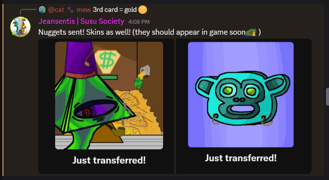 CatMeeeeow's tweet photo. I mean, Society Founder of @Susu_Society sent me a skin and nuggets? Wow… what did I do to deserve this? 😍

Thank you!!

only in @spellborne 🔥 https://t.co/oumpSFx8Qn