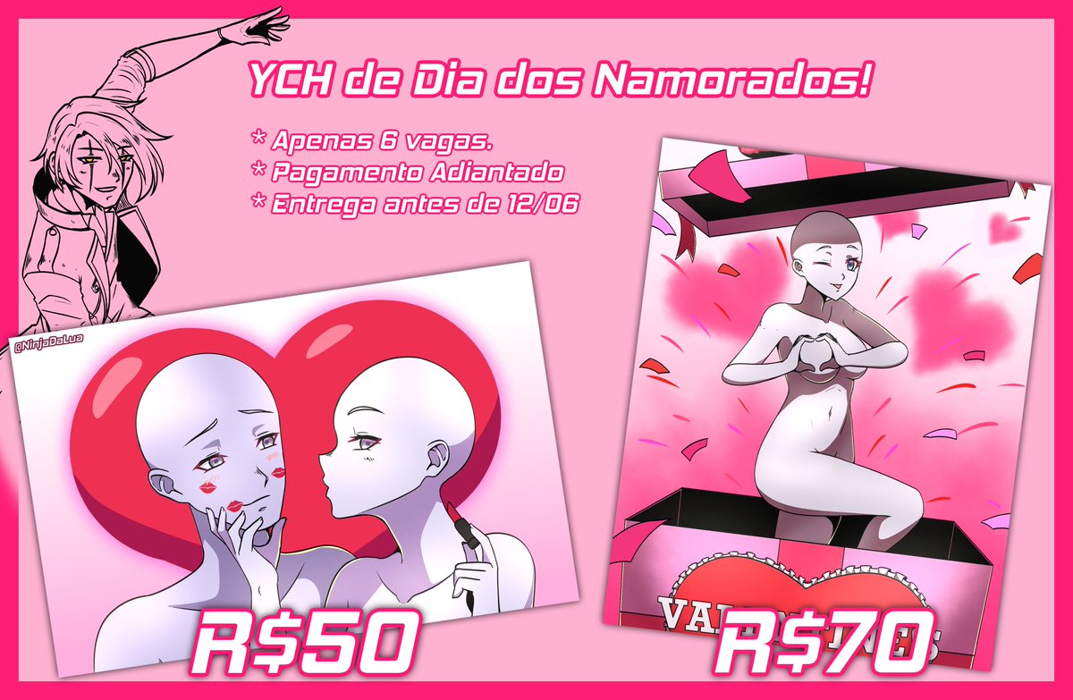 💖YCH • Dia dos Namorados 💖

💖Quer presentar seu mozão com um desenho lindo dos dois? Ou apenas comemorar com seus seguidores? Então me chama pra gente fazer a arte que foi uma queridinha do começo do ano!

⬇️ Mais detalhes na Thread ⬇️