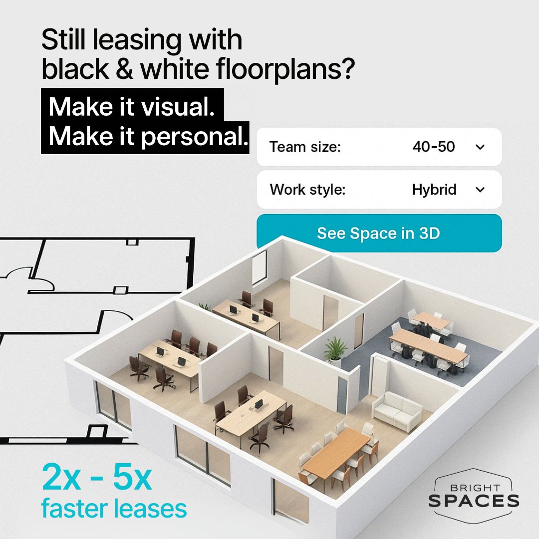 Bright Spaces (@brightspaces3d) on Twitter photo Still showing black & white floorplans to your tenants?
Itโs time for something better.
With our ๐ฏ๐ ๐ฆ๐ฝ๐ฎ๐ฐ๐ฒ ๐ฃ๐น๐ฎ๐ป๐ป๐ถ๐ป๐ด solution, you move from test fit to signed lease, up to 50% faster.
โ
Custom 3D layouts tailored to tenants' needs
โ
Smarter, faster leasing decisions Still showing black & white floorplans to your tenants?
Itโs time for something better.
With our ๐ฏ๐ ๐ฆ๐ฝ๐ฎ๐ฐ๐ฒ ๐ฃ๐น๐ฎ๐ป๐ป๐ถ๐ป๐ด solution, you move from test fit to signed lease, up to 50% faster.
โ
Custom 3D layouts tailored to tenants' needs
โ
Smarter, faster leasing decisions