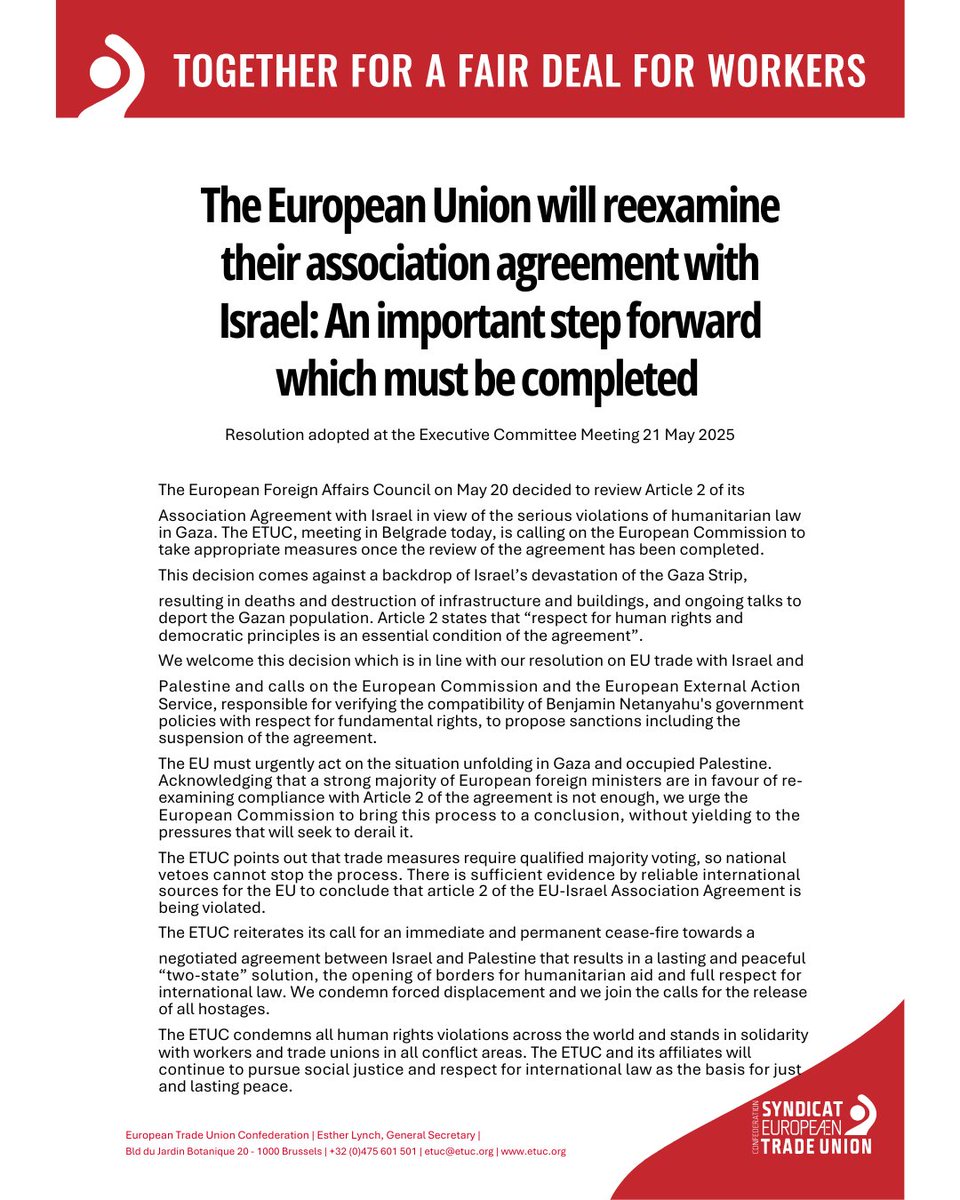 EuroCOP stands in solidarity with <a href="/etuc_ces/">EUROPEAN TRADE UNIONS</a>  and calls for an immediate and permanent cease-fire towards a negotiated agreement between Israel and Palestine that results in a lasting and peaceful “two-state” solution, the opening of borders for humanitarian aid and full respect