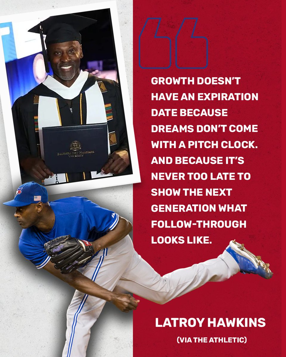 MLBPA (@mlbpa) on Twitter photo ✔️ Longtime Player Leader
✔️ 1,042 Games Played
🆕✔️ College Graduate
We tip our caps to <a href="/LaTroyHawkins32/">LaTroy Hawkins</a> on his latest accomplishment! This month, LaTroy graduated magna cum laude with a degree in sociology from Southern New Hampshire University. ✔️ Longtime Player Leader
✔️ 1,042 Games Played
🆕✔️ College Graduate
We tip our caps to <a href="/LaTroyHawkins32/">LaTroy Hawkins</a> on his latest accomplishment! This month, LaTroy graduated magna cum laude with a degree in sociology from Southern New Hampshire University.
