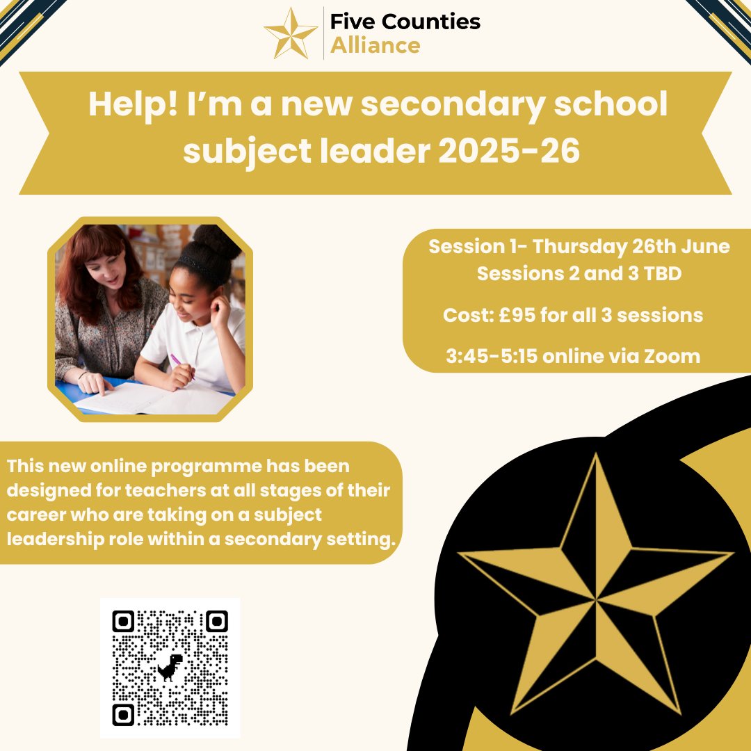 ⭐This new online programme has been designed for teachers at all stages of their career who are taking on a subject leadership role within a secondary setting.⭐

#cpd #fivecounties