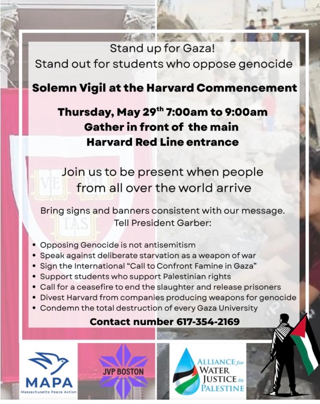 Join Us in Our Solemn Vigil at the Walls of Harvard Yard. We demand cease all complicity with Israeli genocide, suppression of free speech of faculty, students and workers.