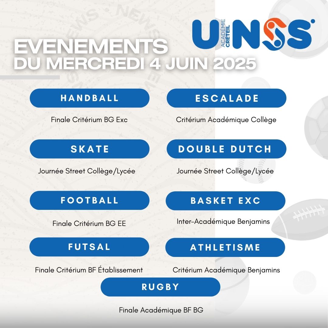 Mercredi 4 juin 2025 🤩
📅unsssrcreteil.glideapp.io
👉Et toute notre actualité unsscreteil.org