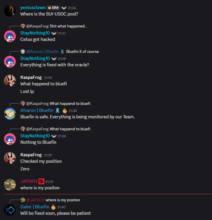 degArgos's tweet image. Cetusハッキングの影響か、BluefinのSUI-USDCのPoolがいきなり表示されなくなってビビった…。

Discordによると、すぐに直すとのことなので、プールが清算されたというわけではなさそう。

怖いからこういうのやめてね…。