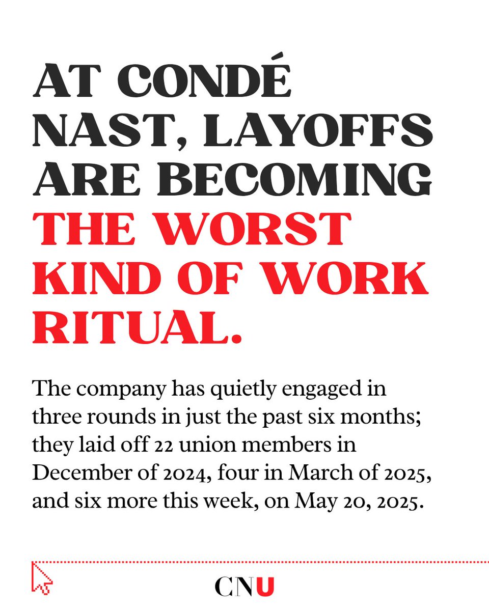 condeunion's tweet image. Nothing says "we know what we're doing" like three rounds of layoffs in six months, right @CondeNast ?
