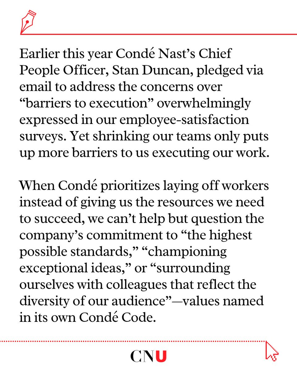 condeunion's tweet image. Nothing says "we know what we're doing" like three rounds of layoffs in six months, right @CondeNast ?